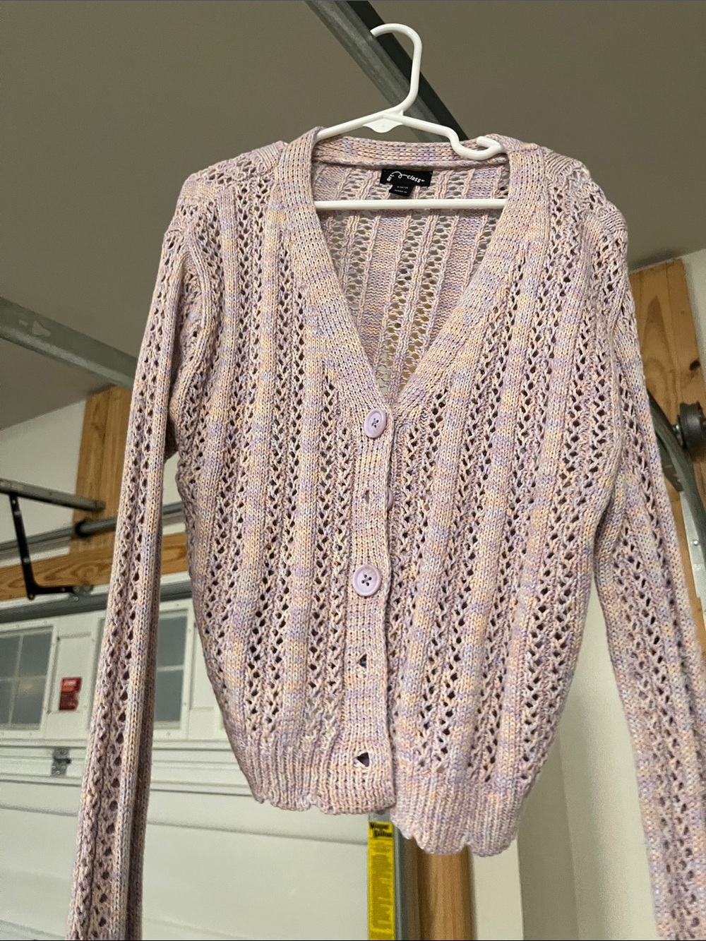 art class Lavender Open-Knit V-Neck Button Cardigan